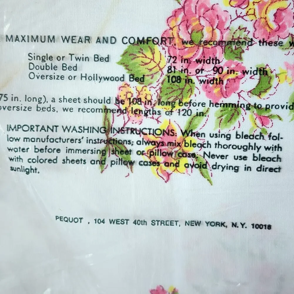 FLAW PEQUOT Double Flat Sheet 81x108 Fine Combed Percale Cotton Deer Floral VTG
